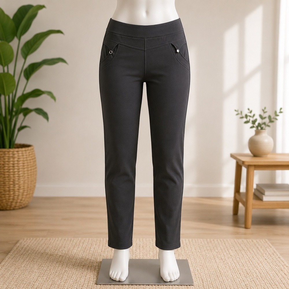 Kyoto Fleece Lined Pull‎ On Pants Womens Small Black Tapered Leg Pocket Accents